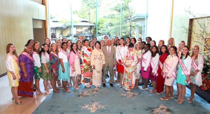 Ambassador and Mrs. Sasae welcome guests to the Residence