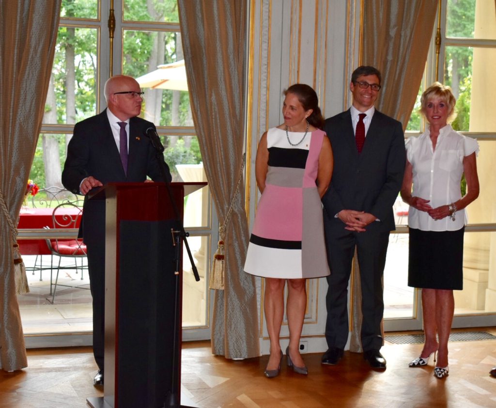 The Ambassador of the Kingdom of Belgium, Dirk Wouters, President Sylvia Burwell, Stephen Burwell, Coach Kathy Kemper