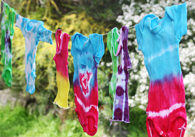 Tie dye shirts hanging to dry
