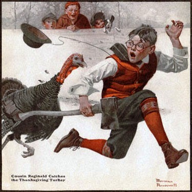 Cousin Reginald catches the Thanksgiving Turkey