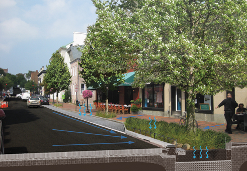 A proposal for an area east of Wisconsin Avenue between M Street and the C&amp;O Canal includes a bioretention curb extension.