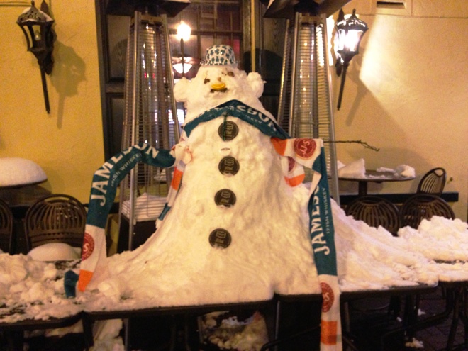 Snowman in front of Martin&#039;s, St. Patrick&#039;s Day, 2014