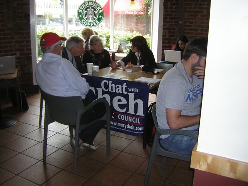 Councilmember Mary Cheh meets residents at the Glover Park Starbucks during a Chat with Cheh