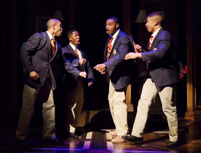 Jonathan Burke, Eric Lockley, Jelani Alladin, and Jaysen Wright in Choir Boy at Studio Theatre