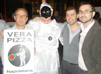 Joe Farrugio (left), Pulcinella who promoted pizza, Antonio Bigletto and Francesco Crovetti