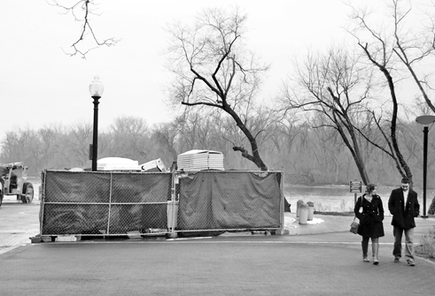 This staging area was removed last week from a waterside entrance to the park after being stored there for more than a year.