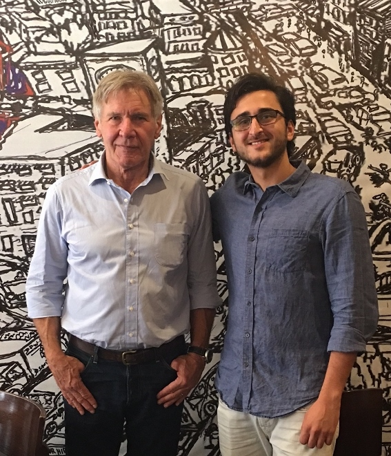 Harrison Ford (l) and Alessandro Farruggio (son of il Canale owner)