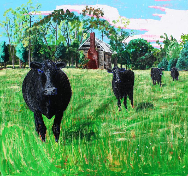 Four Cows and Aunt Zet's, 2013, acrylic on canvas
