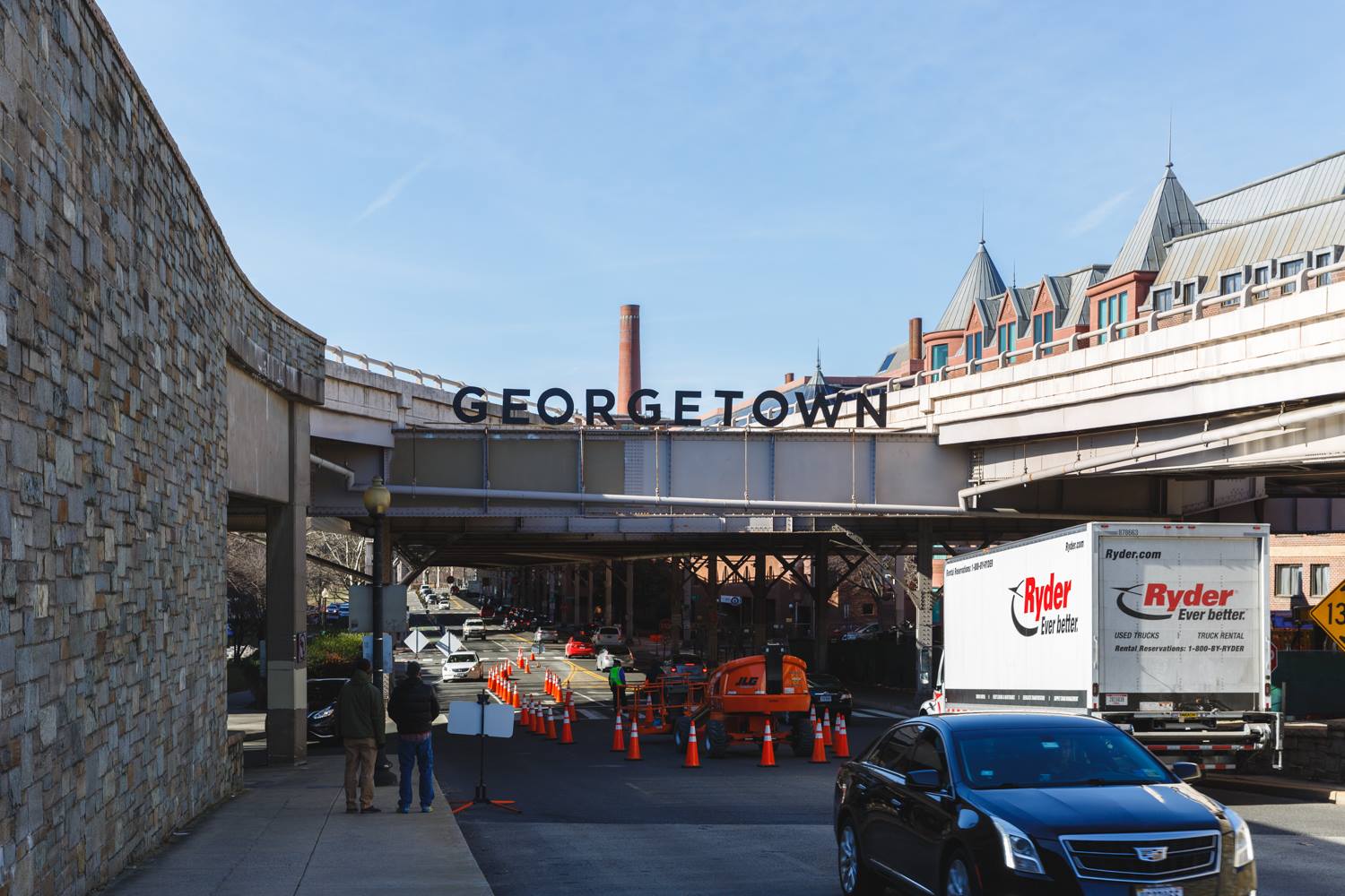 Mock-up lettering above Whitehurst Freeway