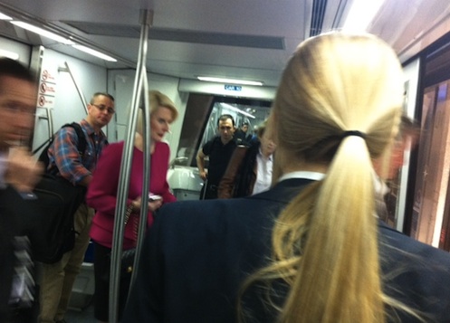 Would-be First Lady Callista Gingrich pulls her own neat luggage at Dulles Monday