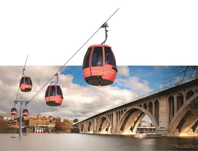 Artist rendition of gondolas over Georgetown