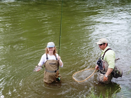 Katherine Hoffman and Jaocb Ott fly-fishing at The Greenbrier