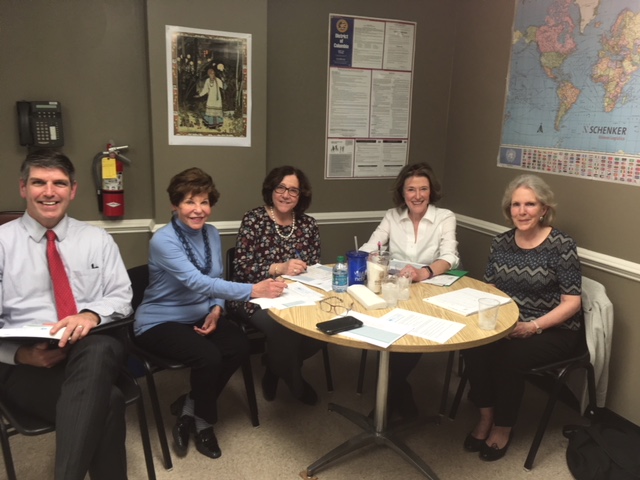 John Bradshaw, Gail Nordheimer, Lynn Golub-Rofrano, Pam Godwin and Leslie Smith planning the Health Panel Discussion