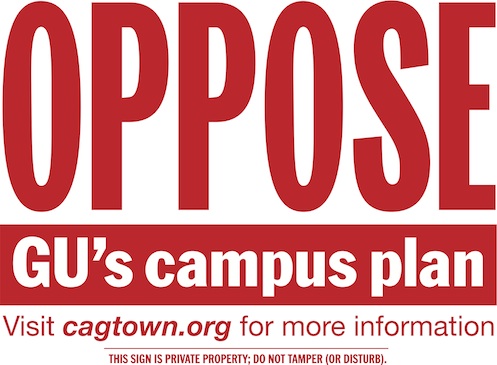 A campaign sign expressing neighborhood opposition to the GU Campus Plan