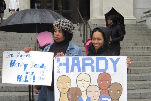 Mia Pettus (right) and Brenda Lawrence at the Wilson Building