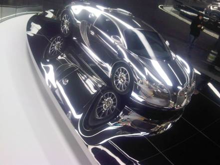 The latest platinum Bugatti on display at the Bugatti museum at Autostadt in Wolfsburg.