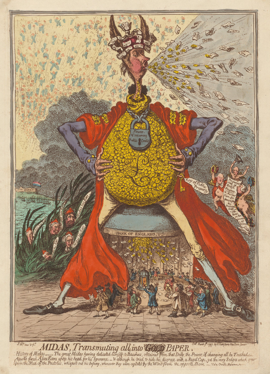 Midas, Transmuting All into Paper 1797 by James Gillray