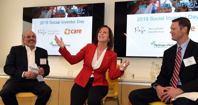 Jean Case participates in Social Investors Day with (left) Tom Raffa &amp; Mark Muckerheide