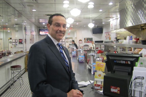 Mayor Gray at the counter at Johnny Rockets, M St., Georgetown