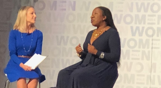 Tarana Burke (right) interviewed at Politico Women Rule summit