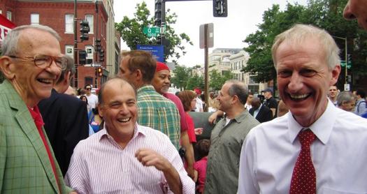 Candidate Jack Evans (right) shares a laugh with (left) Davis Kennedy ot The Current Newspapers and Mark Plotkin of Channel 5.