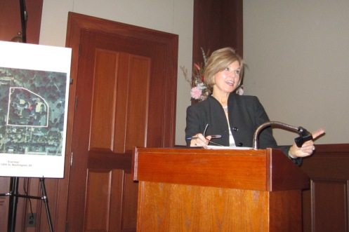 Attorney Alice Haase smiles as ANC 2E approves the new use for the Evermay Mansion