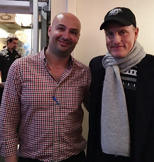 Woody Harrelson (right) with restaurant GM Matteo Russoniello