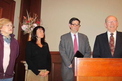 Pat Scolero (left) of Burleith, Jennifer Altemus of Georgetown, Erik Smulson of GU and Ron Lewis, chair of ANC2E