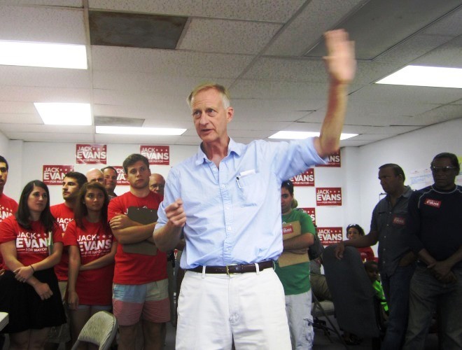 Mayoral Candidate Evans addresses his supporters on Saturday