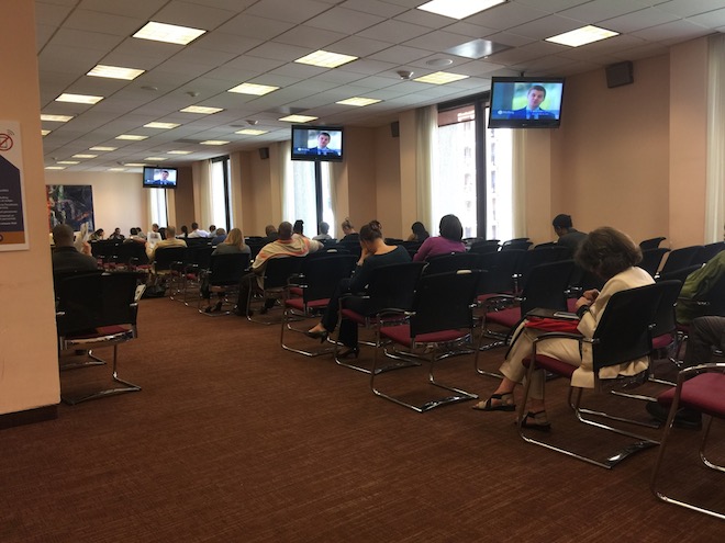 Prospective jurors wait to be called in the Juror Lounge, Room 3100, at the H. Carl Moultrie Courthouse of D.C. Superior Court