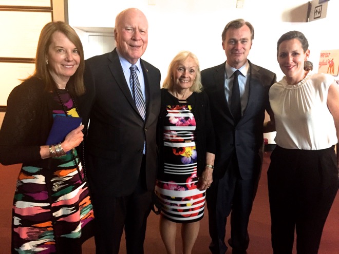 (second L-R) Senator Patrick Leahy, Marcelle Pomerleau, Christopher Nolan and Emma Thomas