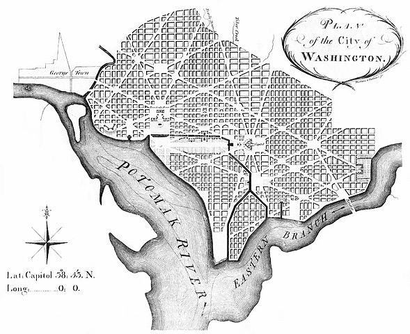 Andrew Ellicott&#039;s 1792 revision of L&#039;Enfant&#039;s plan of 1791–1792 for the Federal City later Washington City, DC