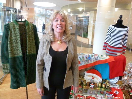 Lynn Boynton with Marni on her left, Hermes scarf and Chanel Striped sweater