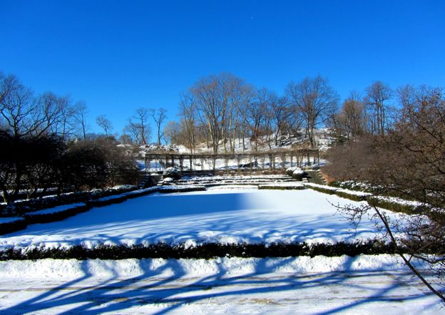 Central Park&#039;s Conservatory Garden in a January freeze.