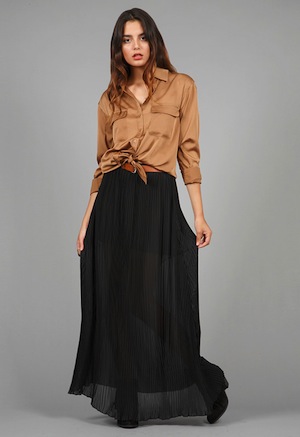 Love + Friends Pleated Black Maxi Skirt