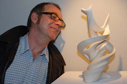 Jean-Marie Grenier with his work “Twirling Helix.