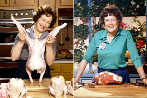 Meryl Streep playing Julia Child, and Julia Child