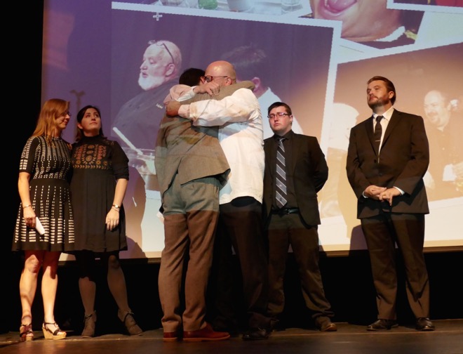 Michel Richard&#039;s widow and children during an emotional tribute