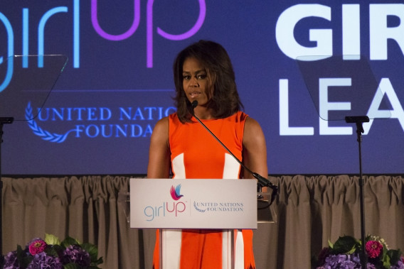 First Lady Michelle Obama addresses the Girl Up Leadership
