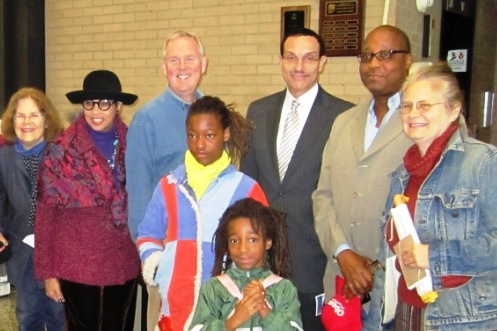 Councilmember Tommy Wells and Mayor Gray are joined by friends of the MLK, including Wendy Blair (far left), Roberty Brannum (s