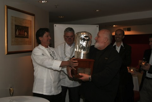 Michel Richard receives the Toque d'Argent from some of the world's great French chefs