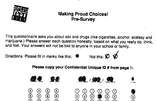 The first page of a survey administered at Hardy Middle School