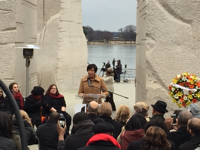 Mayor Muriel Bowser at the Martin Luther King, Jr. Memorial on the National Mall Monday