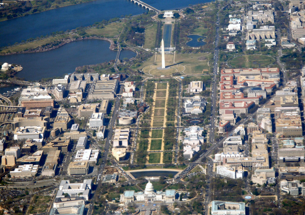Aerial shot of National Mall