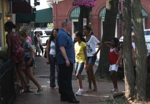 Sasha and Malia Obama on Potomac Street