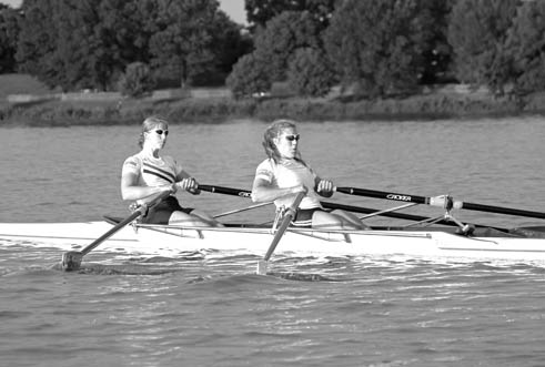 Margot Shumway, left, and Sarah Trowbridge are training for the Olympics at the Potomac Boat Club, where the two met in 2006.