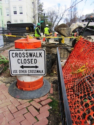 Construction crews at the intersection of 33rd and O Street