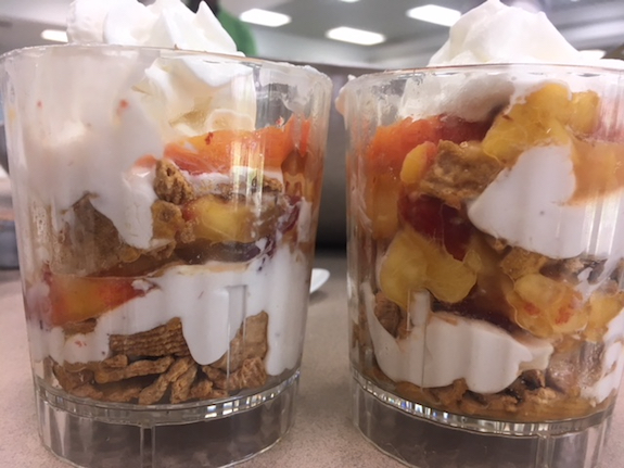 Peach Shortcake Cheesecake Parfait made by my Salvation Army Nutrition, Health &amp; Wellness class