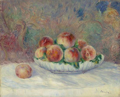 A Still Life Painting of Peaches by Pierre-Auguste Renoir