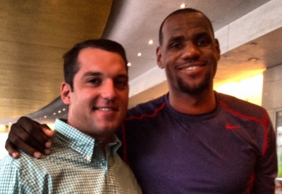 LeBron James (right) posing for picture with fan Greg at the Ritz-Carlton